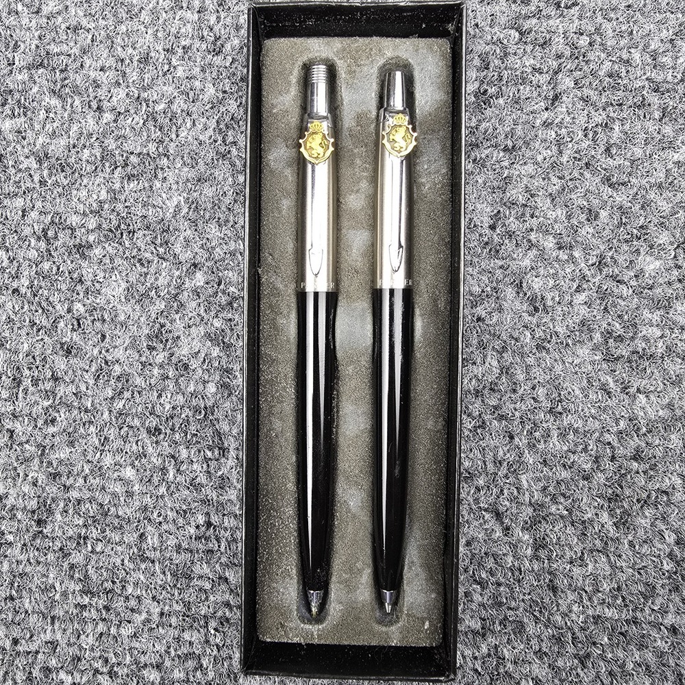 Vintage Parker Pen & Pencil Set Lions Crest Black Boxed Matching Pair‎